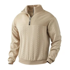 Men's Jacquard Fall Winter Long-sleeved Warm Pullover Hoodies Quarter-Zip Design