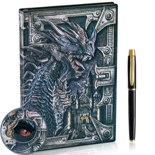 3D Dragon Embossed Journal Writing Notebook with Pen Set,Hardcover DND Journa...