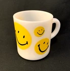 Vintage Smiley Face Fire King Yellow Milk Glass Mug Smile Emoji Coffee Cup