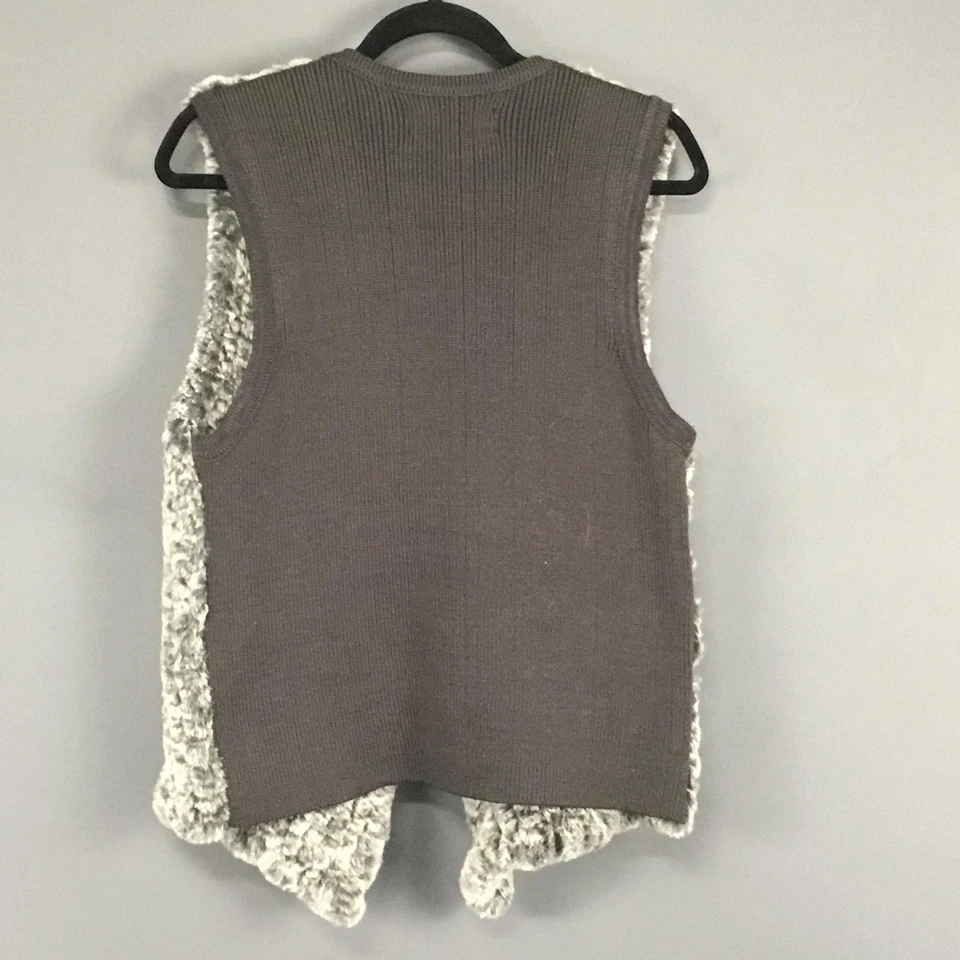 Nanette Lepore Vest Womens Small Gray Faux Fur Knit Back Open Front Ribbed Soft - Image 2 of 4