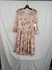 Eliza J Embroidered Floral Mesh Dress Size 6 Nude
