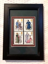 JANE AUSTEN - MATTED FRAMED POSTAGE STAMP ART - COMPLETE SET OF 4 BRITISH STAMPS