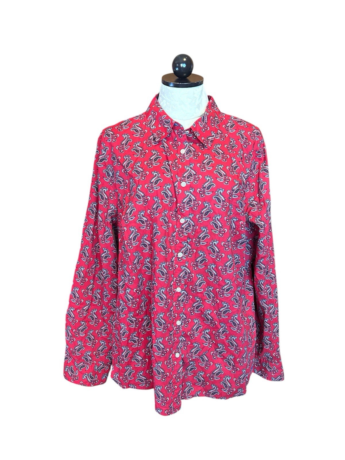 Talbots Red & Blue Button Down Long Sleeve Blouse… - image 1