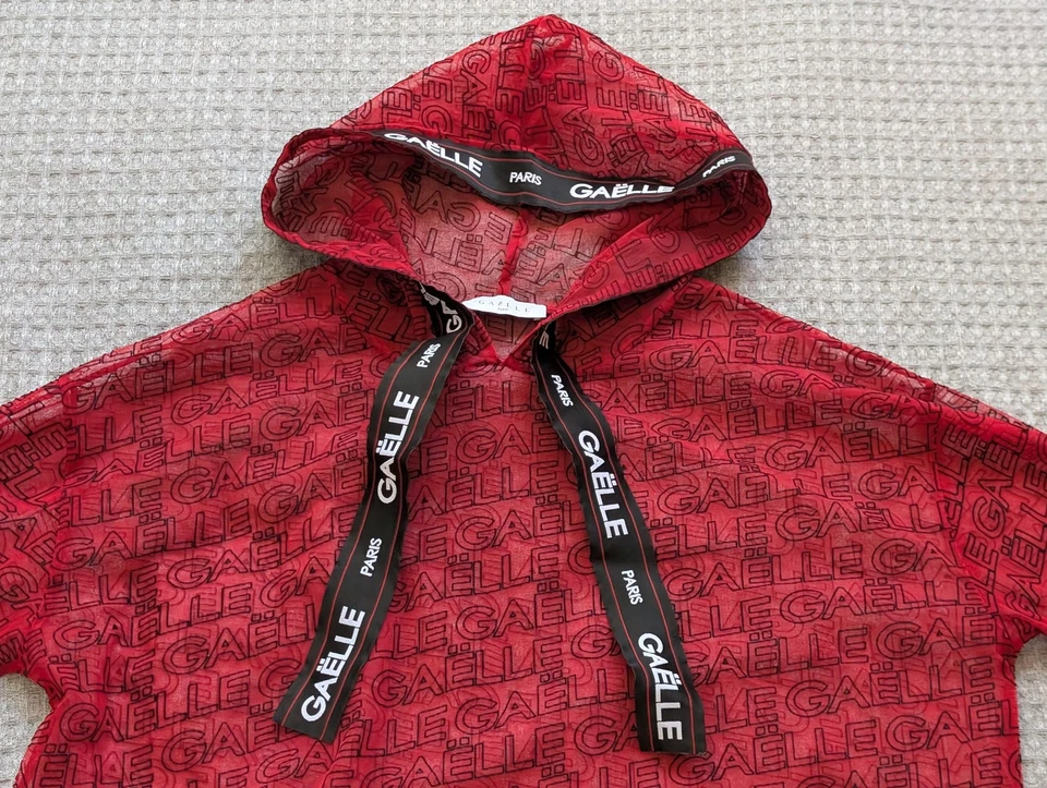 Gaelle Paris Felpa con Cappuccio Donna 44 Rosso Maglia Trasparente Logo Monogramma Made in Italy - Immagine 2 di 4