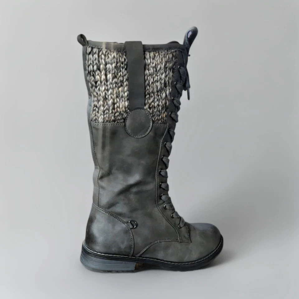 Patrizia SHARLA Gris Hasta la Rodilla Con Cordones Cremallera Invierno Tejido Suéter Botas Para Mujer 8 Foto 4 de 4