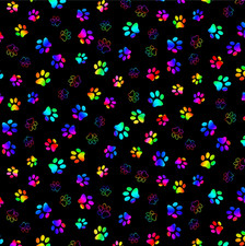 Black Rainbow Paw Prints Fabric 18” x 44” 100% Cotton