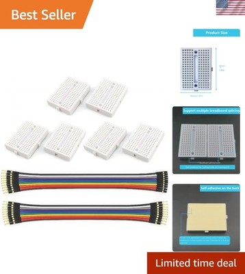 6 Pcs Mini Small Breadboard kit White 170 Tie Points Includes 10-pin Male/Fem...