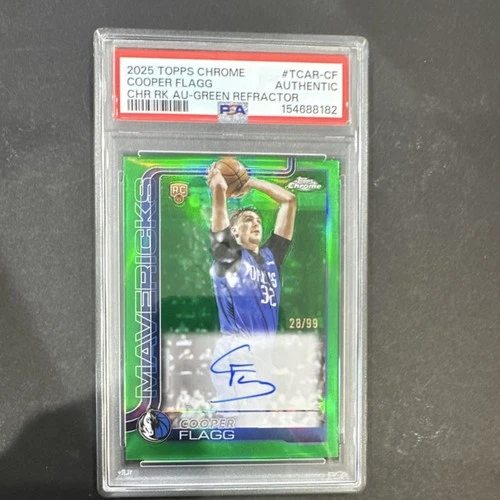 Cooper Flagg 2025-26 Topps Chrome Green Refractor Rookie Auto /99 PSA Mavericks