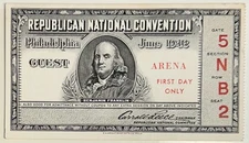 June 1948 Republican National Convention Guest Arena First Day Only Ticket