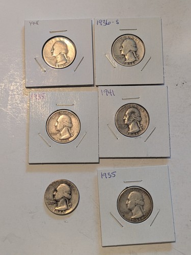 G) Set of 6 Washington Quarters Silver. See Pictures. More Sets Avail.