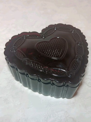 Vintage Avon 1876 Cape Cod Heart Shaped Trinket Box Royal Ruby Red Dish with Lid