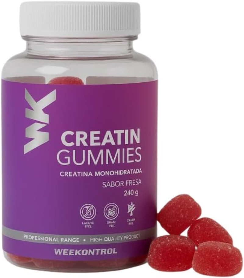 WEEKONTROL Gominolas De Creatina Monohidratada Con Sabor a Fresa Sin Gluten, Sin
