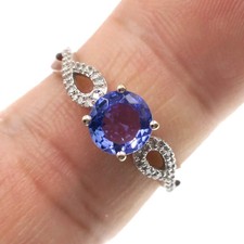 Classic 14k Solid White Gold Natural Tanzanite and Diamond Ring Size