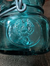 BALL IDEAL BICENTENNIAL EAGLE AQUA BLUE WIRE BALE MASON JAR Made In USA