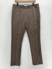 Calvin Klein Faux Suede Dress Pants Womens L Brown Pull On Slim Stretch Career