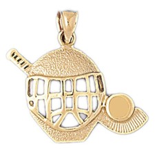 Hockey Helmet, Club and Ball Charm Pendant 14k Gold (2.6 Grams)