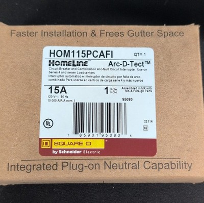Square D HOM115PCAFI AFCI Plug-On Neutral Circuit Breaker 15A 120V 1-Pole