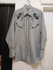 Vintage Miller Western Wear Shirt Mens 17/34 Embroidered Pearl Snap Smile Pocket