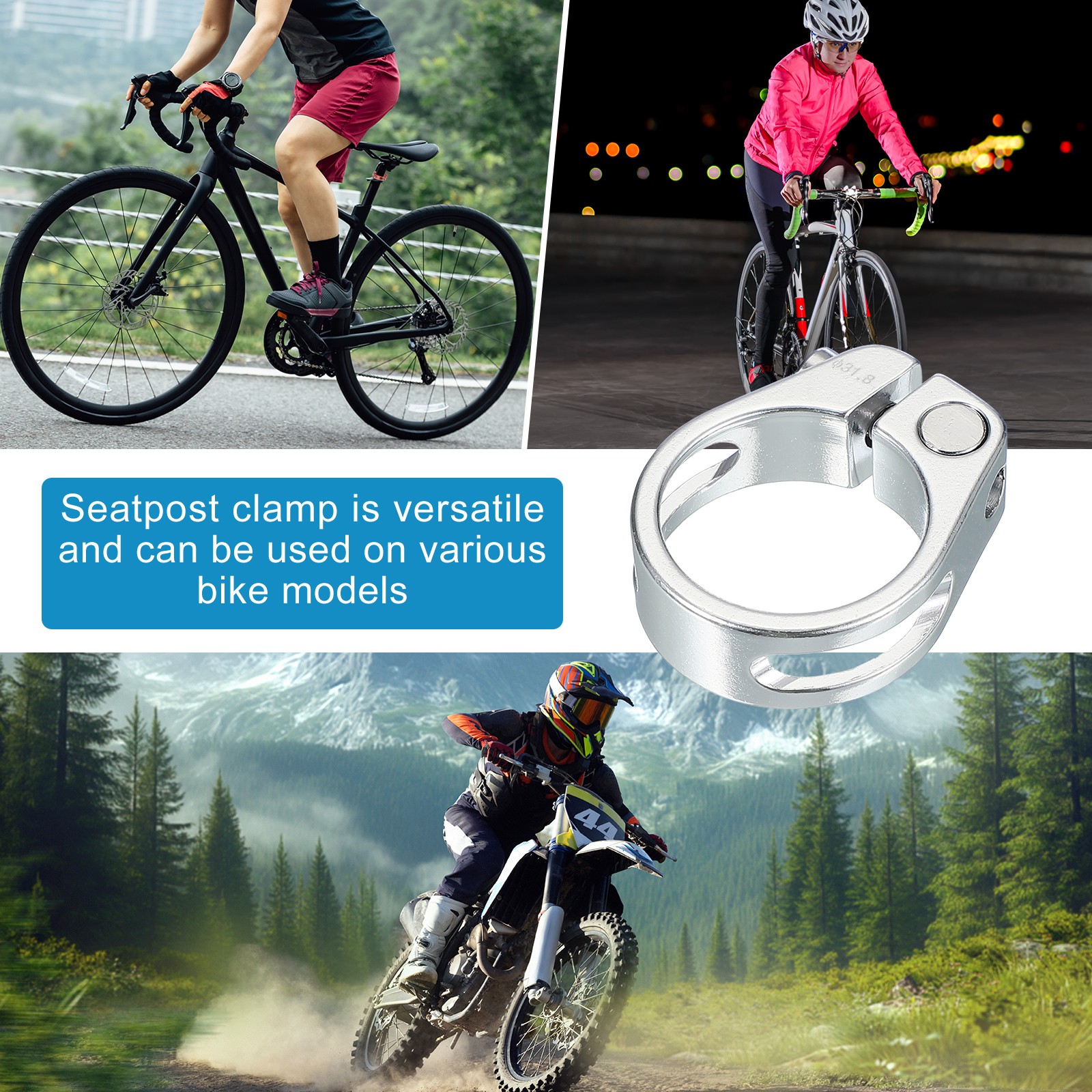 31.8mm Cycles Bike Seat Post Clamp, 2 Pcs Aluminum Seat Tube Clip Black/Silver