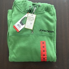 John Deere Men's Quarter Zip Hoodie Heavyweight Cotton Pullover Medium NWT Green