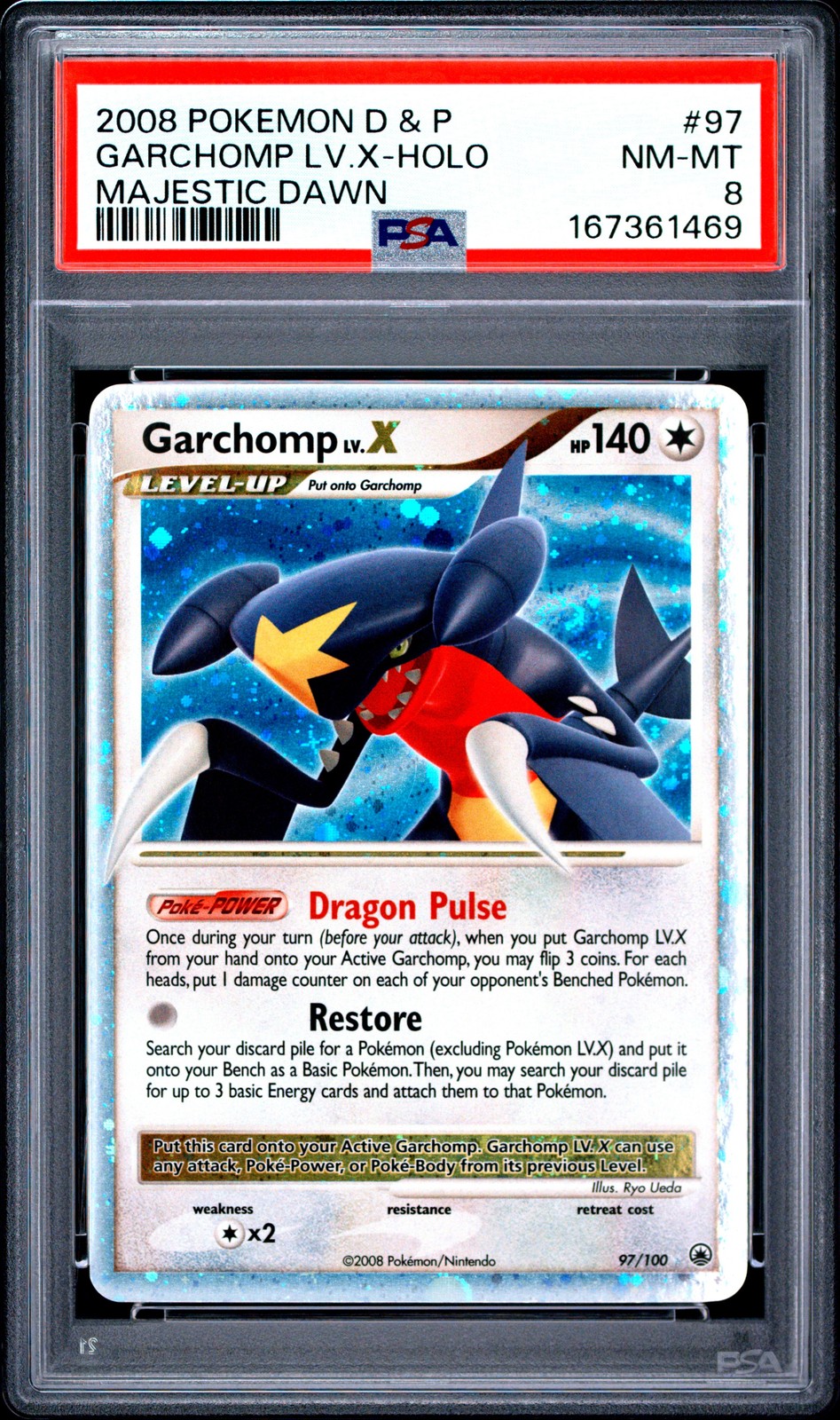 2008 POKEMON DIAMOND & PEARL MAJESTIC DAWN #97 GARCHOMP LV.X-HOLO PSA 8