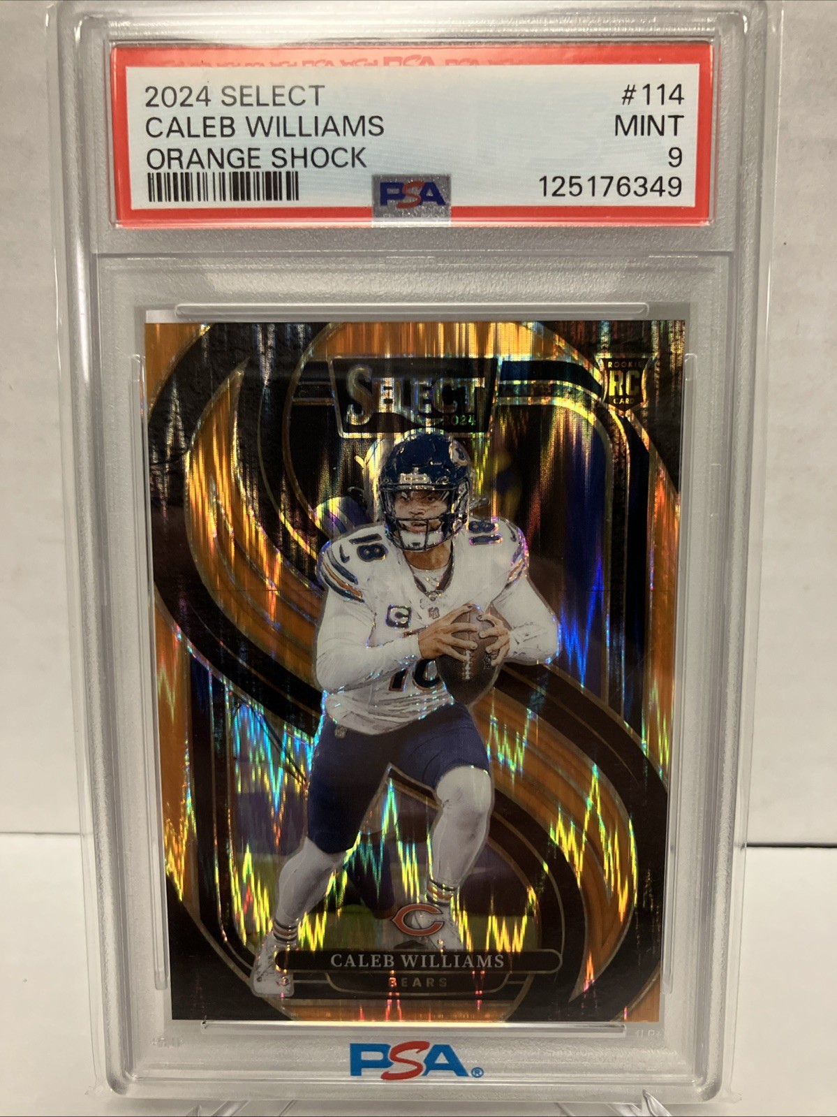 2024 Panini Select - Premier Caleb Williams #114 Orange Shock /399 (RC) PSA 9