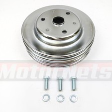 Sb Chevy Crank Crankshaft Pulley 3 Grooves Long Water Pump Sbc 350 383 V8 Chrome