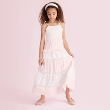 Girls' Stella Ditsy Floral Tiered Maxi Dress - LoveShackFancy Light Pink 12: