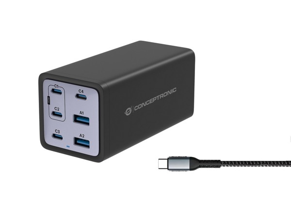 Conceptronic OZUL06BE Conceptronic LadegeräT 6Port 200W,4Xusb-C,2Xusb-A +3-In-1-image