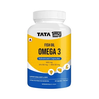 Tata 1mg Fish Oil Capsules with EPA (180mg) & DHA (120mg) (Pack of 60)
