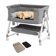 Bedside Dog Bed Co-Sleeper, 27-32 in Height Adjustable Pet Bassinet Grey