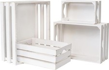 Set of 4 Large Wooden Crates Decorative, Whitewashed Nesting Wooden Crates