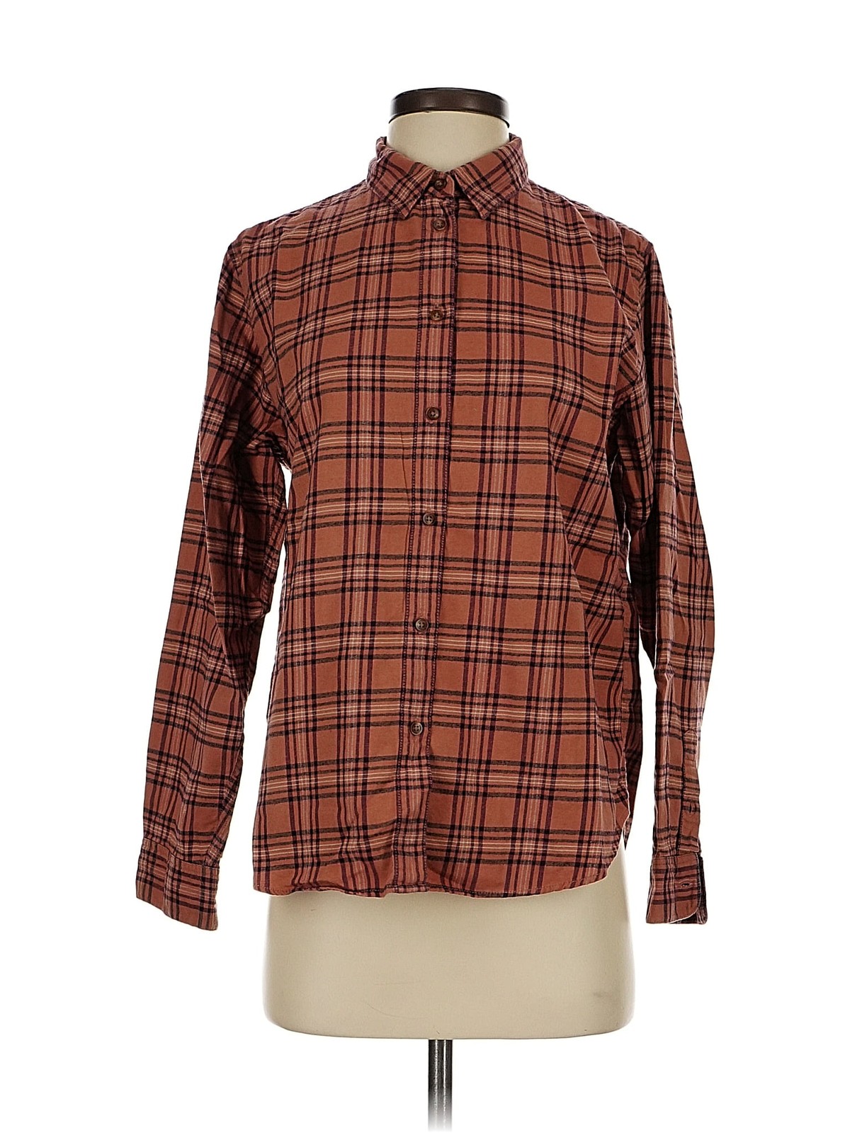 Uniqlo Women Brown Long Sleeve Button-Down Shirt S