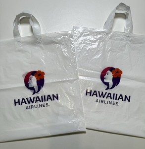 Hawaiian Airlines Logo White Disposable Plastic Bags w/ Handles 16” x 15” TWO