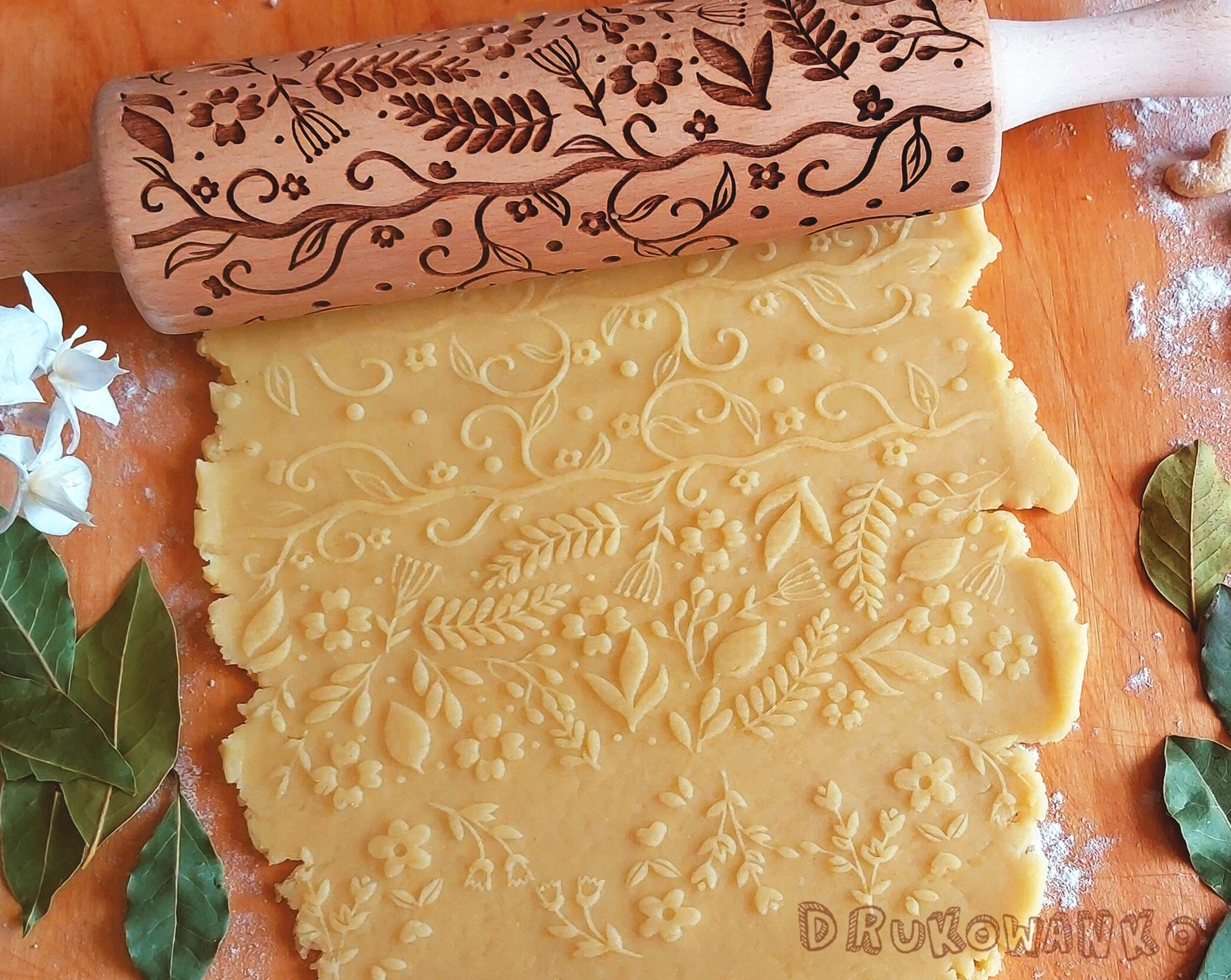 Flowers Spring Summer Grass Pattern Flower Rolling Pin Embossed Cookies Cookie