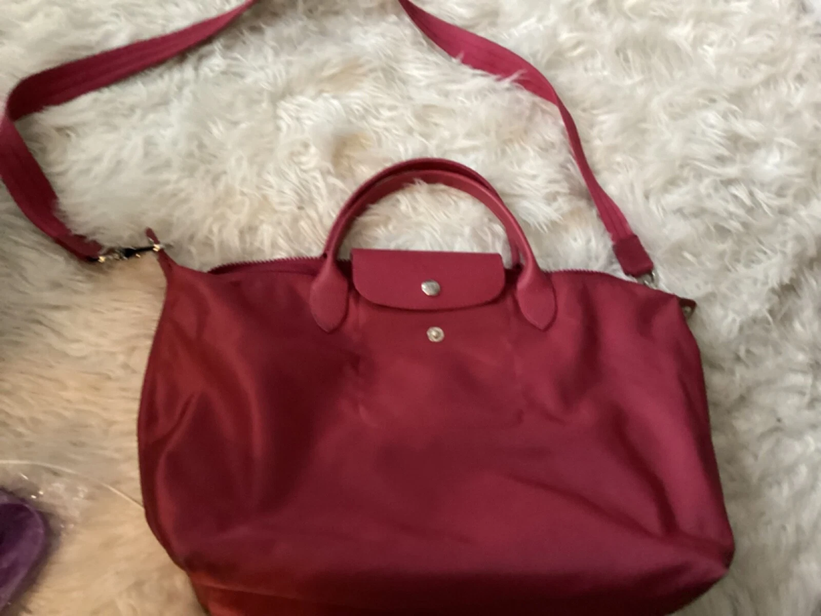 Borsa a tracolla Longchamp Le Pliage in pelle di nylon con tracolla rossa
