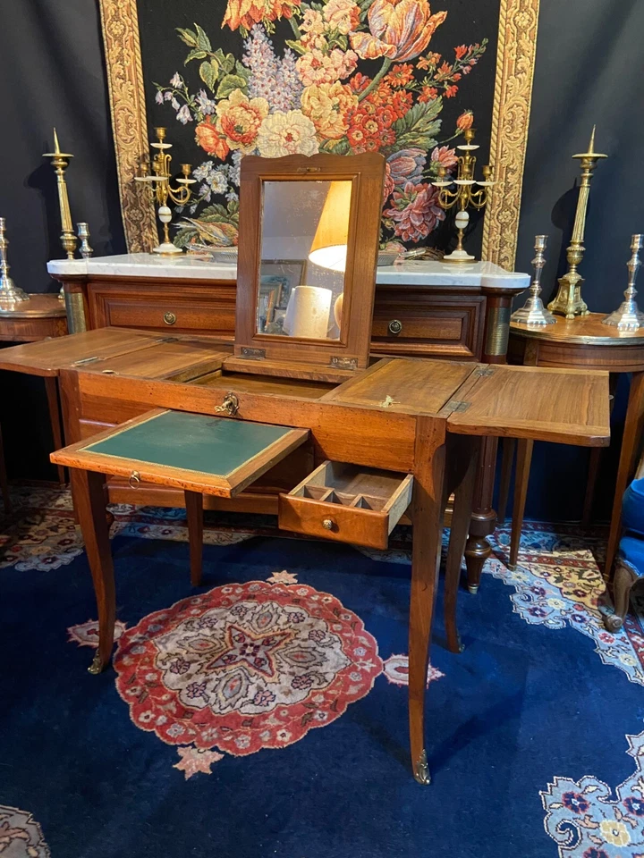 Coiffeuse Louis XV en noyer massif d'époque XVIIIe marquée N. Armant - Photo 3/4