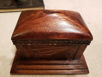 VINTAGE SHEPHERD'S WAY HANDMADE CHRISTIAN THEMED WOODEN BANK