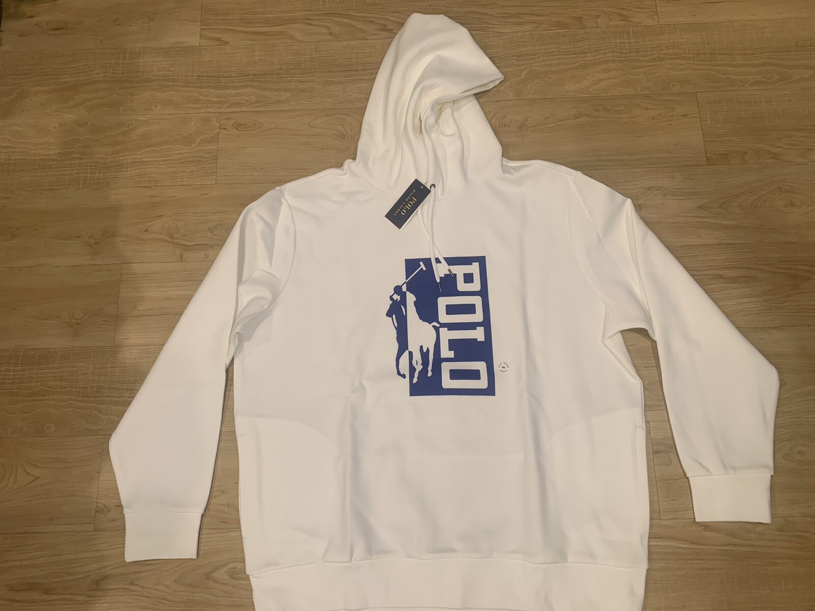 Felpa con cappuccio Polo Ralph Lauren uomo doppia maglia tech pile grande pony bianca nuova con etichette xxl