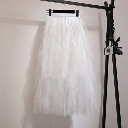 Sommer Damen Tüllrock Elegant Elastische Taille Fee Lang A-Linie Tutu Röcke - Bild 12 von 39
