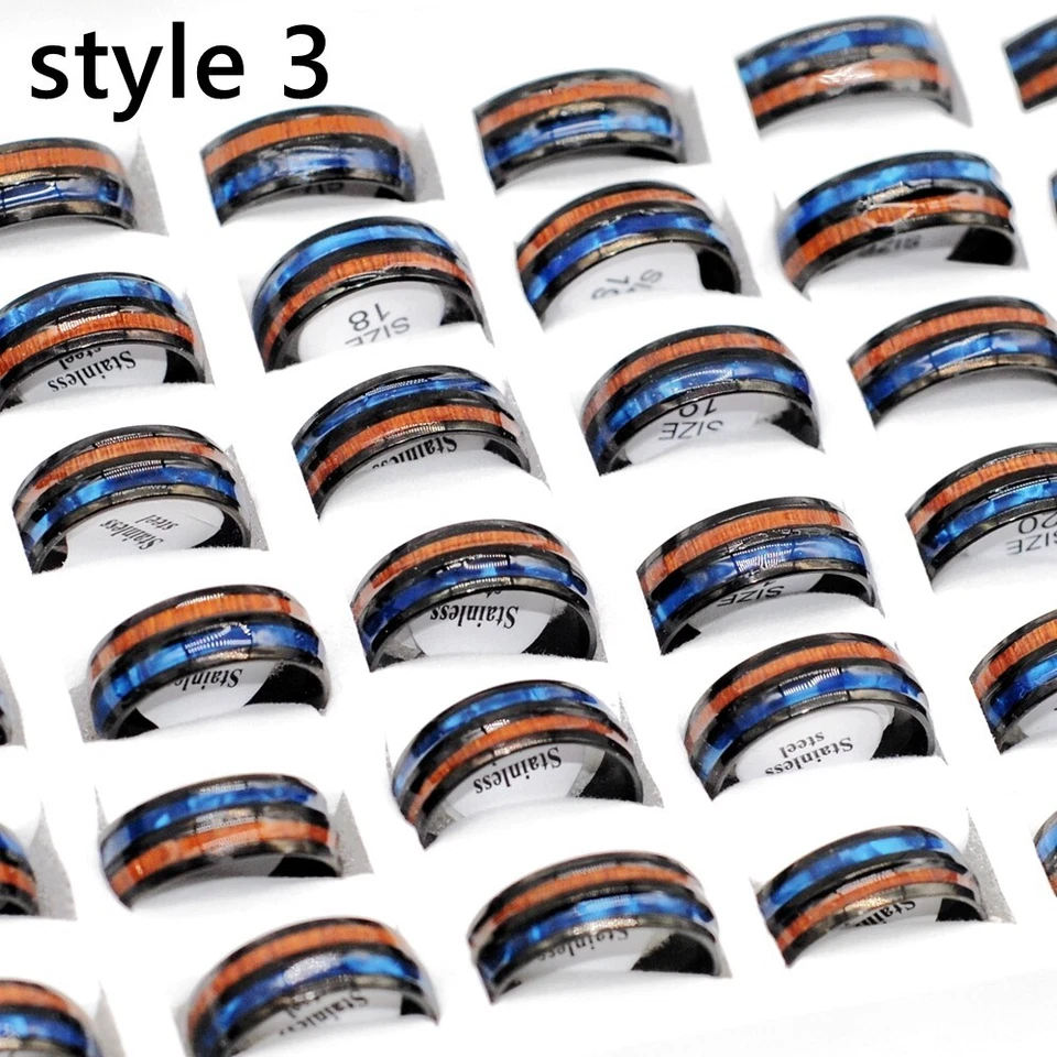 Lotes a granel 30 anillos de banda con patrón de madera para hombres moda acero inoxidable dijes joyería Foto 4 de 4