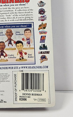 1997 NBA Headliners Dennis Rodman Figure Home Uniform by Corinthian NIB Chicago - Picture 10 of 12