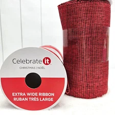 Christmas Extra Wide 5.5in Wire Edge Ribbon Metallic Red 36ft Celebrate It