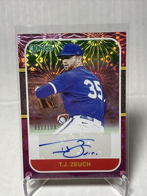 2021 Panini Donruss Retro 1987 Signatures Pink Fireworks /199 TJ Zeuch Auto