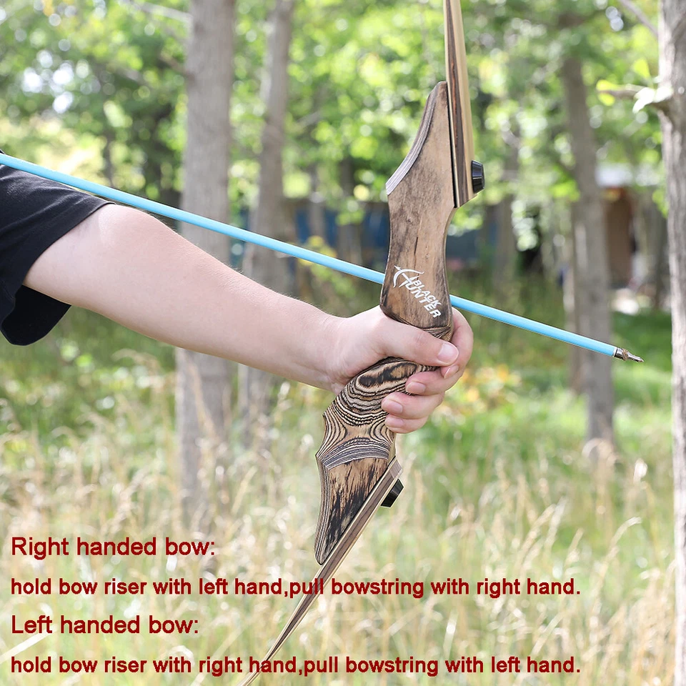 60" Archery Recurve Bow 20-60lbs Takedown Wooden Hunting Bow Target Black Hunter - Image 2 of 4