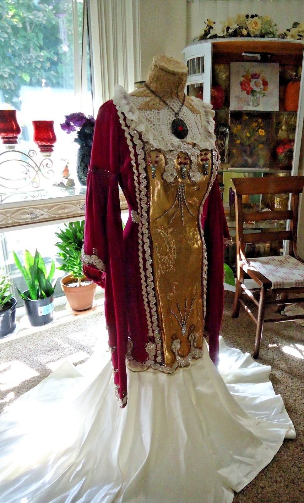 Womens Beaded/Sequins Magenta Color Velvet Theatrical Gown (Small)