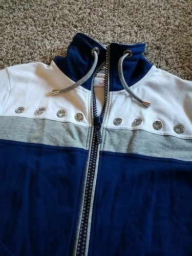 Quaker Factory Women’s Jeweled Zip Size M Rhinestones , Blue & White C12 - Picture 2 of 9
