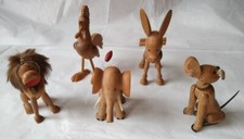 Kitsch Vintage Menagerie - Donkey Lion Chicken Dog Elephant Wood
