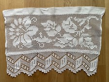 Sehr alte Bistro Gardine weiß Handarbeit Leinen Stopftechnik ca. 45 x 64 cm