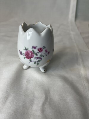 Vintage Cracked Egg Container With Flowers Salt Cellar Easter Holiday Spring